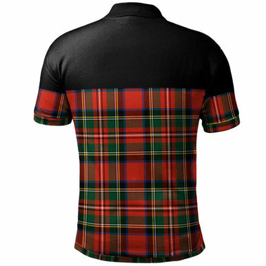 Scottish Stewart (High Stewards) Clan Crest Tartan Polo Shirt - Horizontal Style Back Side Tartan Plaid