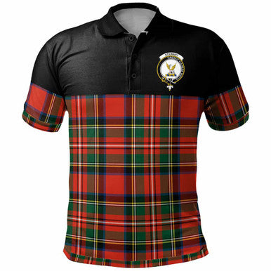 Scottish Stewart (High Stewards) Clan Crest Tartan Polo Shirt - Horizontal Style Front Side Tartan Plaid