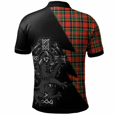Scottish Stewart (High Stewards) Clan Crest Tartan Polo Shirt - Lion Rampant Celtic Cross Flash Style Back Side Tartan Plaid