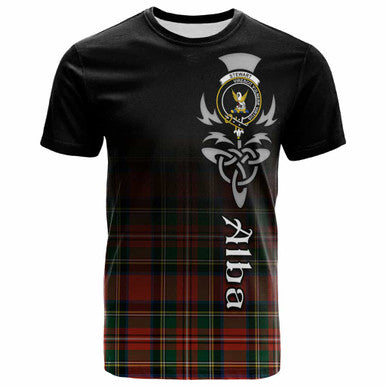 Scottish Stewart (High Stewards) Clan Crest Tartan T-Shirt - Alba Gu Brath Family Crest Celtic Inspired Front Side Tartan Plaid