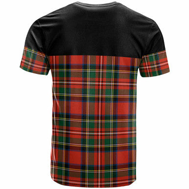Scottish Stewart (High Stewards) Clan Crest Tartan T-Shirt - Horizontal Style Back Side Tartan Plaid