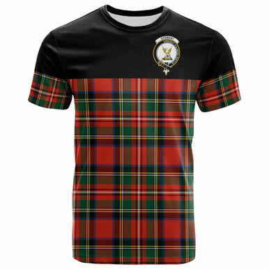 Scottish Stewart (High Stewards) Clan Crest Tartan T-Shirt - Horizontal Style Front Side Tartan Plaid
