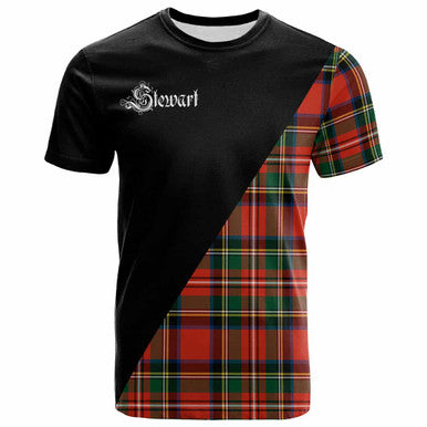 Scottish Stewart (High Stewards) Clan Crest Tartan T-Shirt - Military Logo Front Side Tartan Plaid