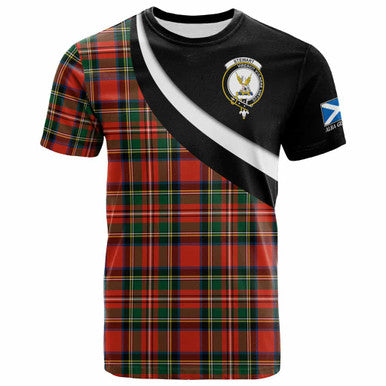 Scottish Stewart (High Stewards) Clan Crest Tartan T-Shirt - Scotland Forever Style Front Side Tartan Plaid