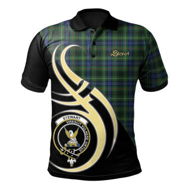Scottish Stewart Hunting Modern Clan Crest Tartan Polo Shirt Believe in Me Front Side Tartan Plaid