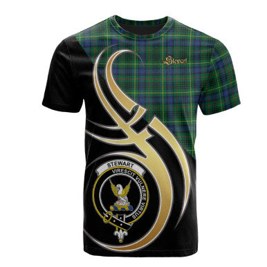Scottish Stewart Hunting Modern Clan Crest Tartan T-Shirt Believe in Me Front Side Tartan Plaid