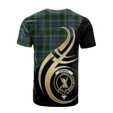 Scottish Stewart Hunting Modern Clan Crest Tartan T-Shirt Believe in Me Back Side Tartan Plaid
