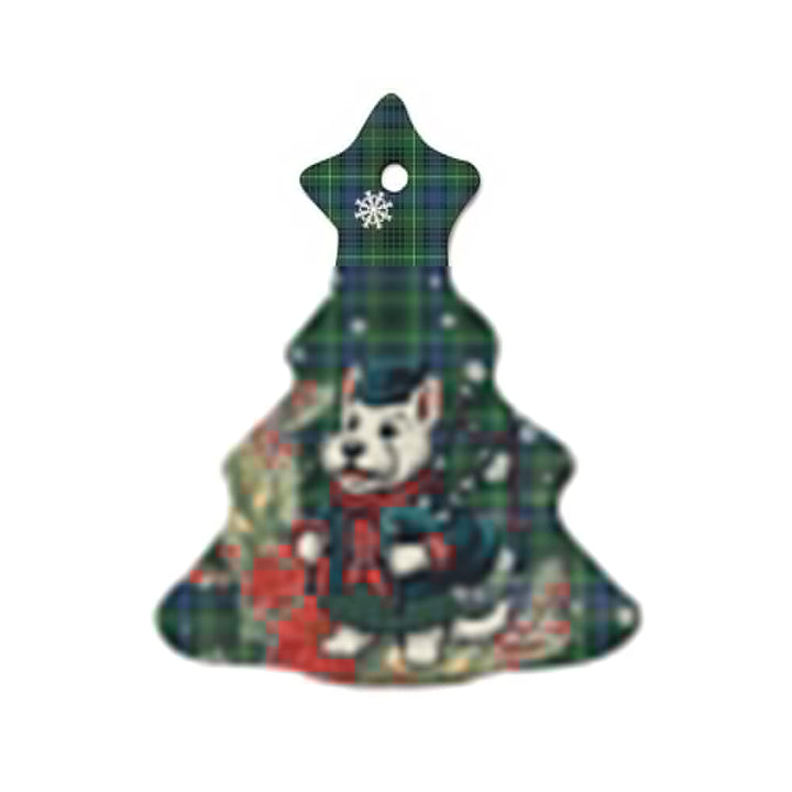 Scottish Stewart Hunting Modern Clan Tartan Ceramic Ornament Cute Scottish Terrier Dog Tree Style Tartan Plaid