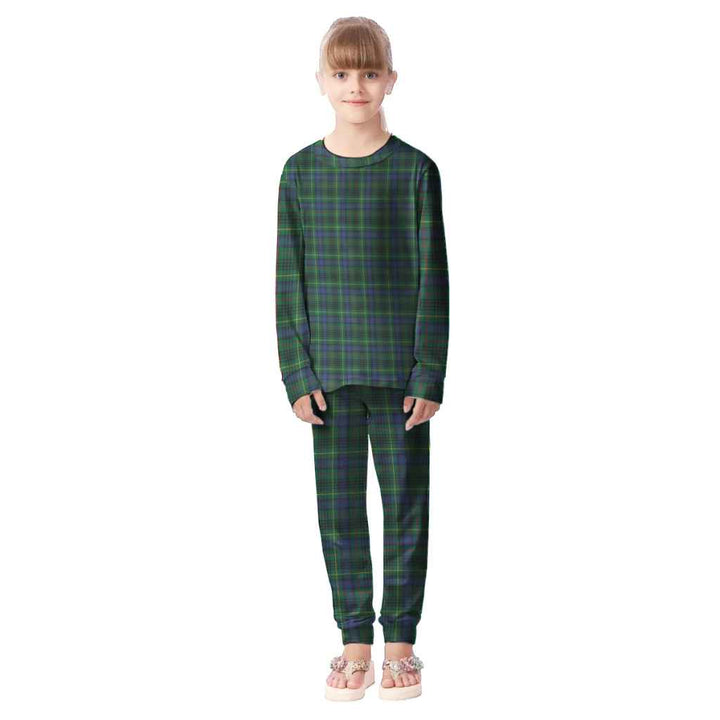 Scottish Stewart Hunting Modern Clan Tartan Pajama Set Kid Front Side Tartan Plaid