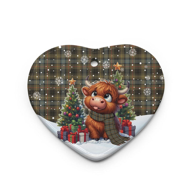 Scottish Stewart Hunting Weathered Clan Tartan Ceramic Ornament Cute Highland Cow Christmas Heart Style Tartan Plaid