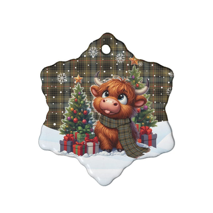 Scottish Stewart Hunting Weathered Clan Tartan Ceramic Ornament Cute Highland Cow Christmas Snow Flake Style Tartan Plaid