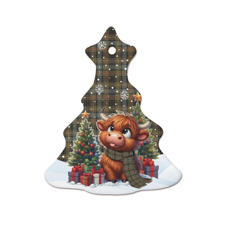 Scottish Stewart Hunting Weathered Clan Tartan Ceramic Ornament Cute Highland Cow Christmas Tree Style Tartan Plaid