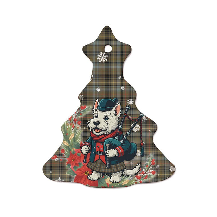Scottish Stewart Hunting Weathered Clan Tartan Ceramic Ornament Cute Scottish Terrier Dog Tree Style Tartan Plaid
