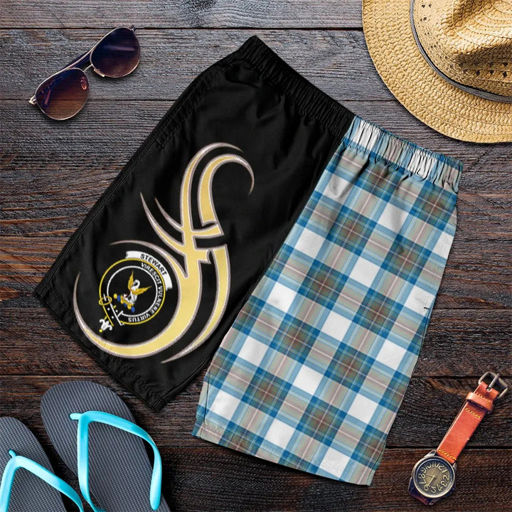 Scottish Stewart Muted Blue Clan Crest Tartan Believe in Me Men's Shorts