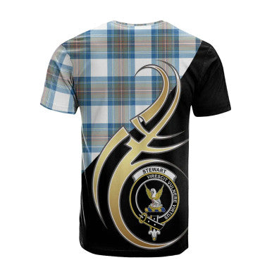 Scottish Stewart Muted Blue Clan Crest Tartan T-Shirt Believe in Me Back Side Tartan Plaid
