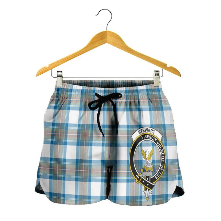 Scottish Stewart Muted Blue Clan Crest Tartan Women Shorts