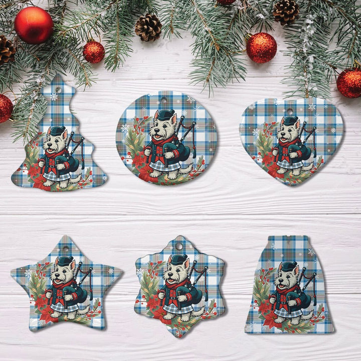 Scottish Stewart Muted Blue Clan Tartan Ceramic Ornament Cute Scottish Terrier Dog All Style Tartan Plaid