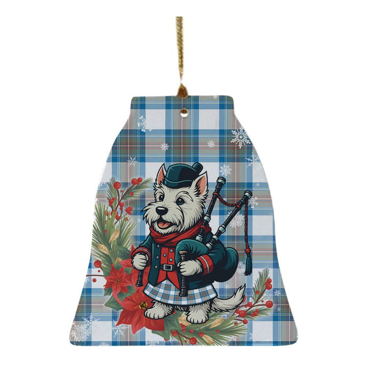 Scottish Stewart Muted Blue Clan Tartan Ceramic Ornament Cute Scottish Terrier Dog Bell Style Tartan Plaid