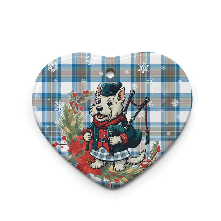 Scottish Stewart Muted Blue Clan Tartan Ceramic Ornament Cute Scottish Terrier Dog Heart Style Tartan Plaid