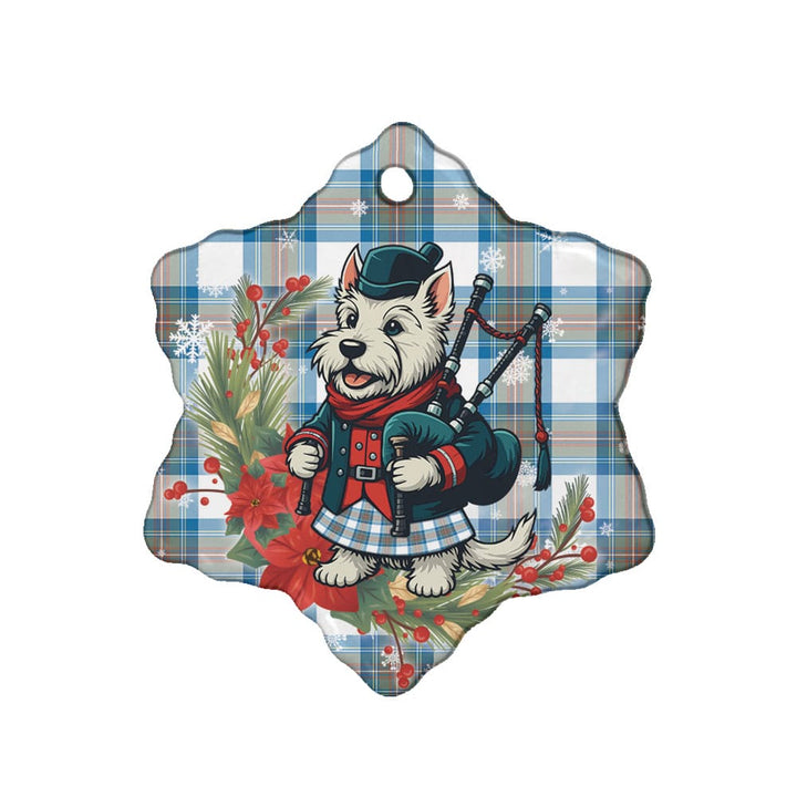 Scottish Stewart Muted Blue Clan Tartan Ceramic Ornament Cute Scottish Terrier Dog Snow Flake Style Tartan Plaid
