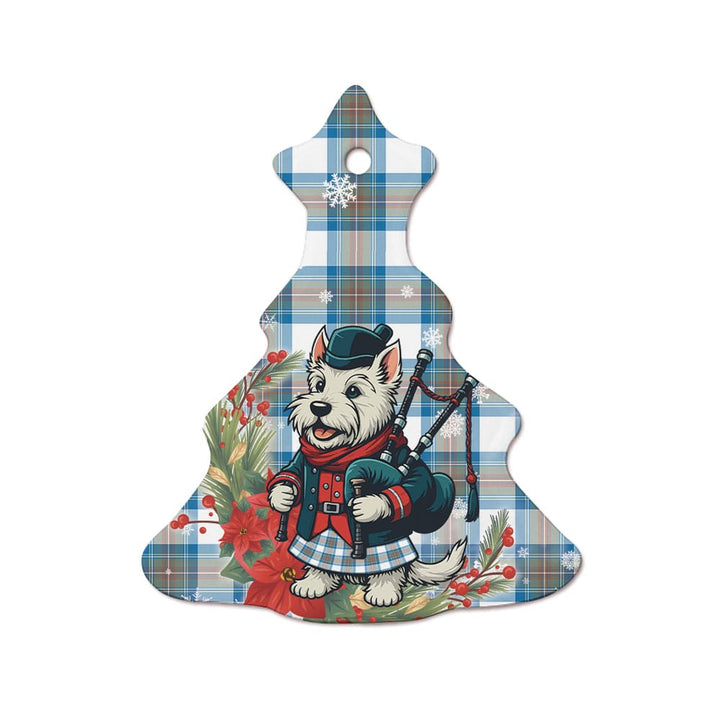 Scottish Stewart Muted Blue Clan Tartan Ceramic Ornament Cute Scottish Terrier Dog Tree Style Tartan Plaid