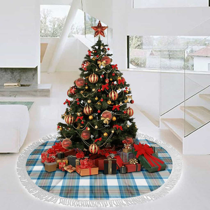 Scottish Stewart Muted Blue Clan Tartan Christmas Tree Skirt Tassels 3 Tartan Plaid