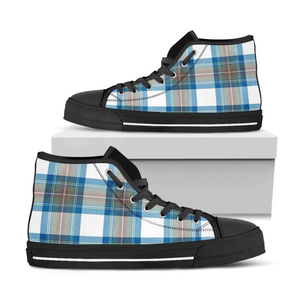 Scottish Stewart Muted Blue Clan Tartan High Top Shoes Black Sole Tartan Plaid