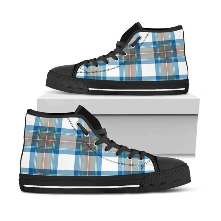 Scottish Stewart Muted Blue Clan Tartan High Top Shoes Black Sole Tartan Plaid