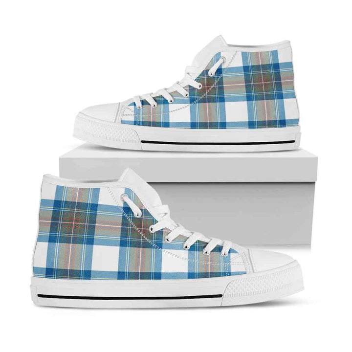 Scottish Stewart Muted Blue Clan Tartan High Top Shoes White Sole Tartan Plaid