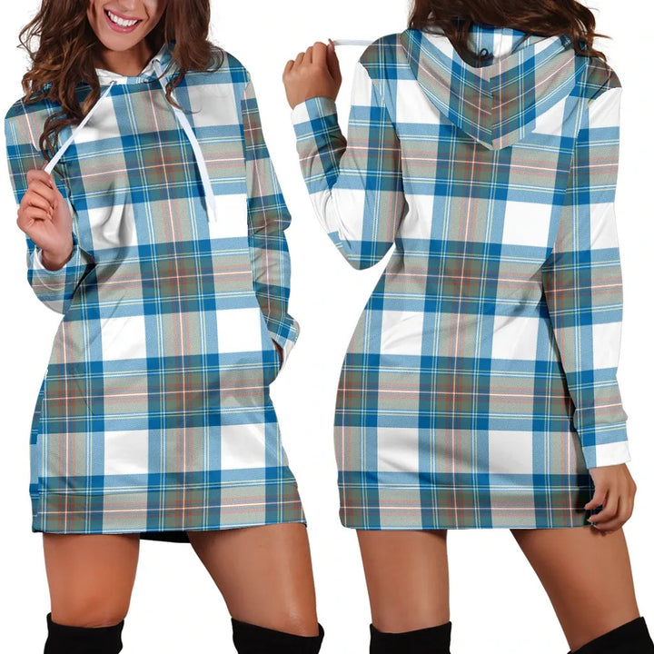 Scottish Stewart Muted Blue Clan Tartan Hoodie Dress