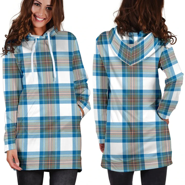 Scottish Stewart Muted Blue Clan Tartan Hoodie Dress