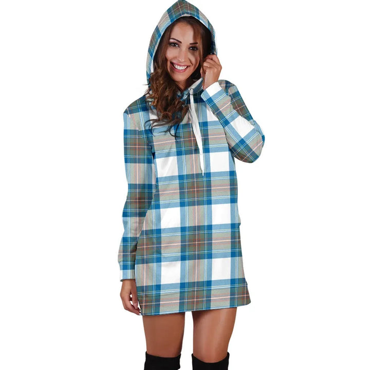 Scottish Stewart Muted Blue Clan Tartan Hoodie Dress