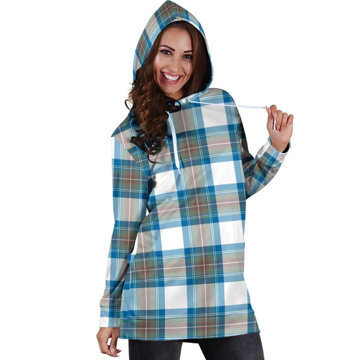 Scottish Stewart Muted Blue Clan Tartan Hoodie Dress