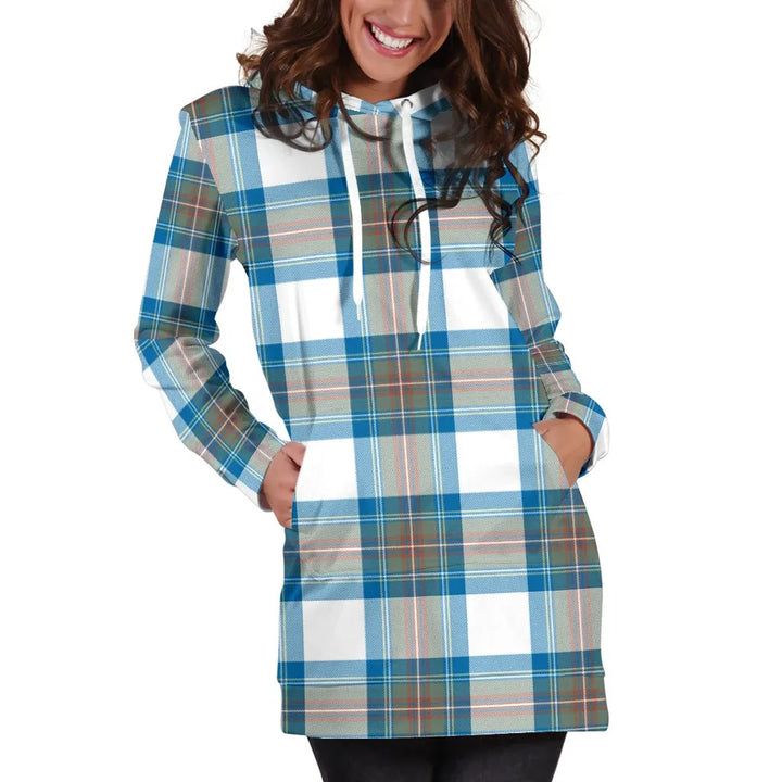 Scottish Stewart Muted Blue Clan Tartan Hoodie Dress