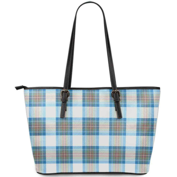 Scottish Stewart Muted Blue Clan Tartan Leather Tote Tartan Plaid