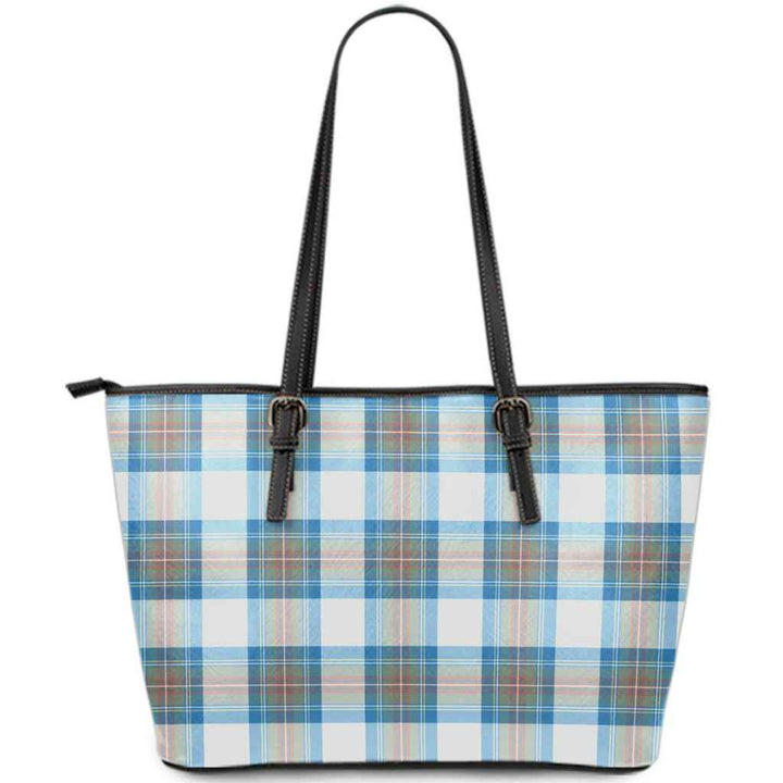 Scottish Stewart Muted Blue Clan Tartan Leather Tote Tartan Plaid