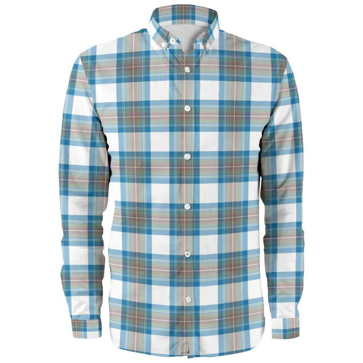 Scottish Stewart Muted Blue Clan Tartan Long Sleeve Shirt Front Side Tartan Plaid
