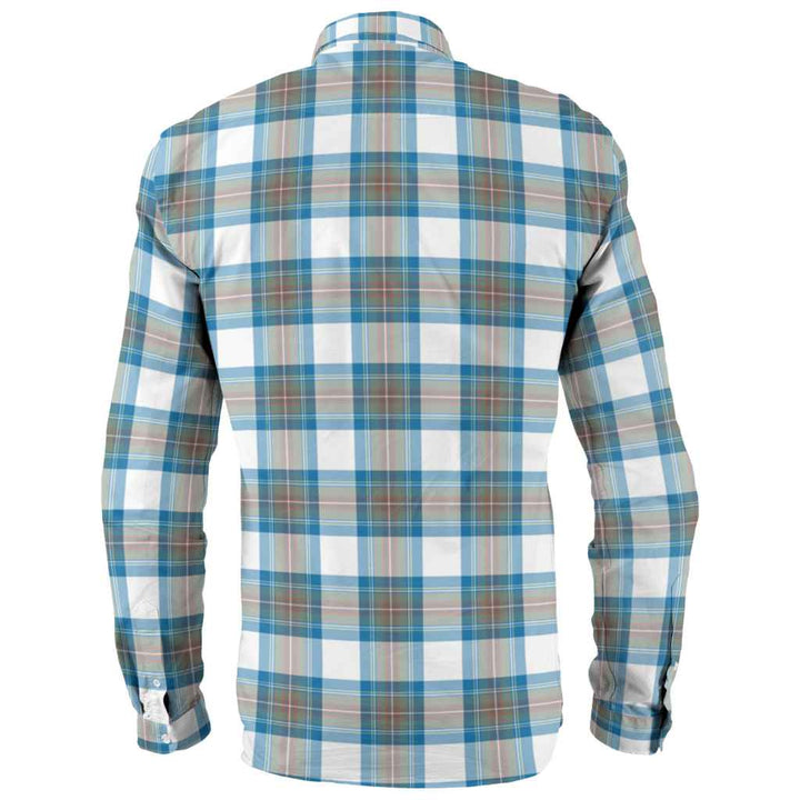 Scottish Stewart Muted Blue Clan Tartan Long Sleeve Shirt Back Side Tartan Plaid