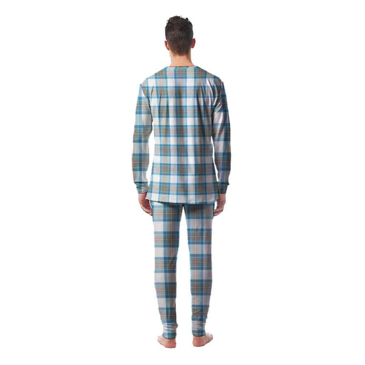 Scottish Stewart Muted Blue Clan Tartan Pajama Set Men Back Side Tartan Plaid