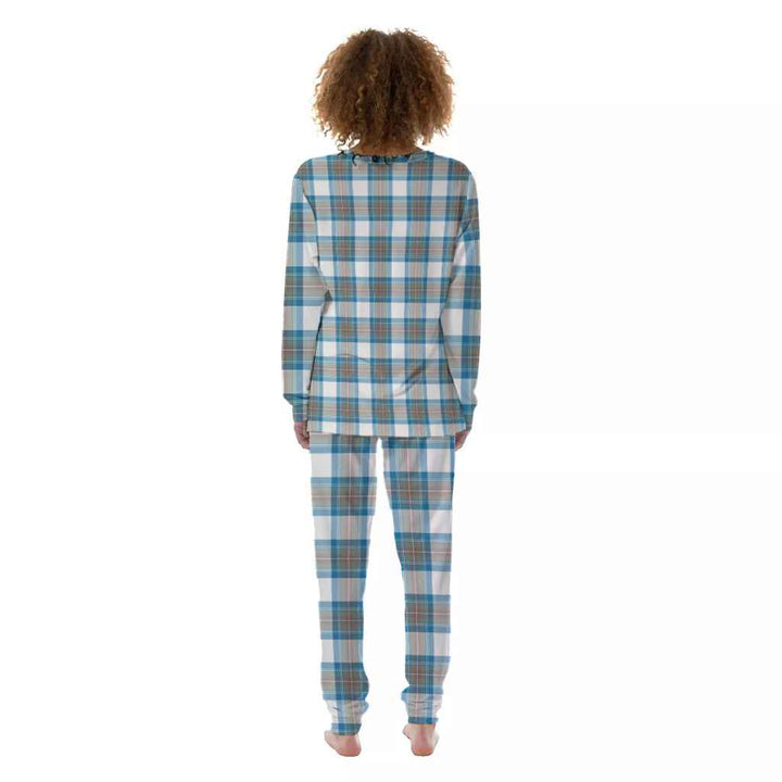 Scottish Stewart Muted Blue Clan Tartan Pajama Set Women Back Side Tartan Plaid