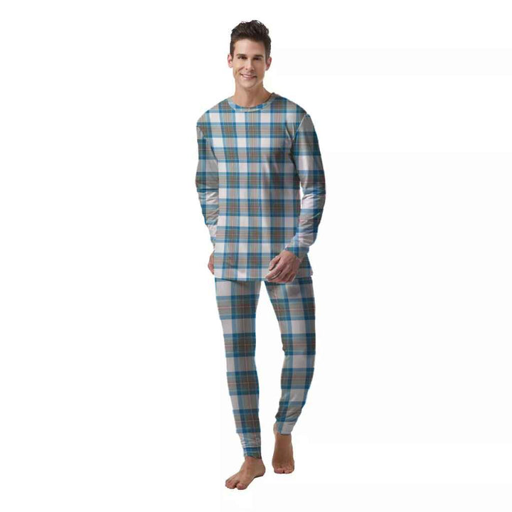 Scottish Stewart Muted Blue Clan Tartan Pajama Set  Men Front Side Tartan Plaid