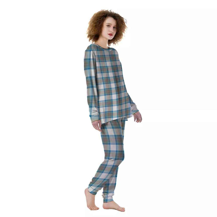 Scottish Stewart Muted Blue Clan Tartan Pajama Set Women Front Side Tartan Plaid
