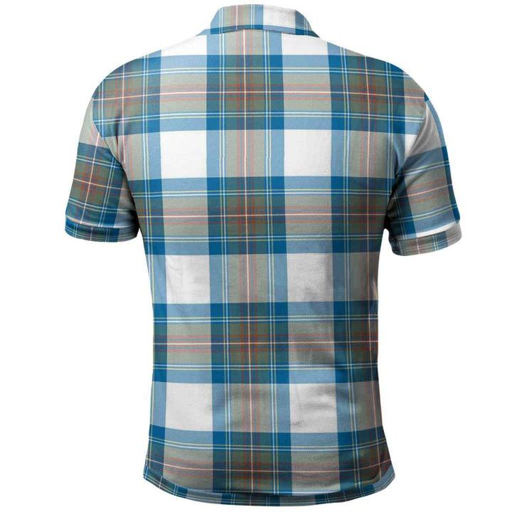 Scottish Stewart Muted Blue Clan Tartan Polo Shirt Back Side Tartan Plaid