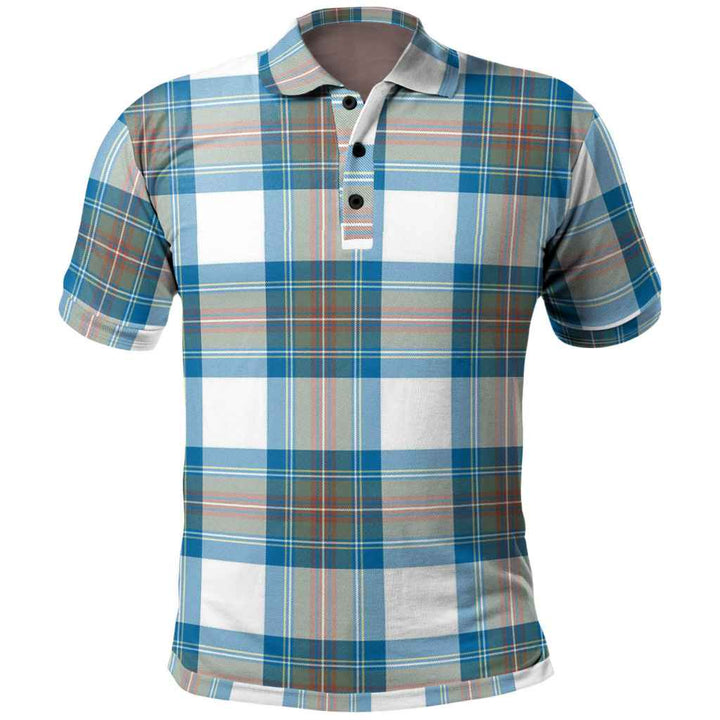 Scottish Stewart Muted Blue Clan Tartan Polo Shirt Front Side Tartan Plaid