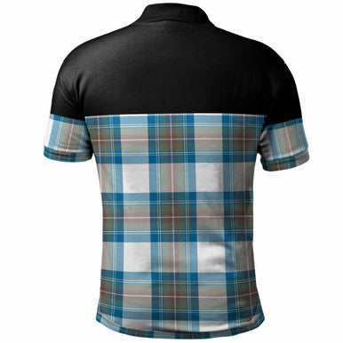 Scottish Stewart Muted Blue Clan Tartan Polo Shirt - Horizontal Style Back Side Tartan Plaid