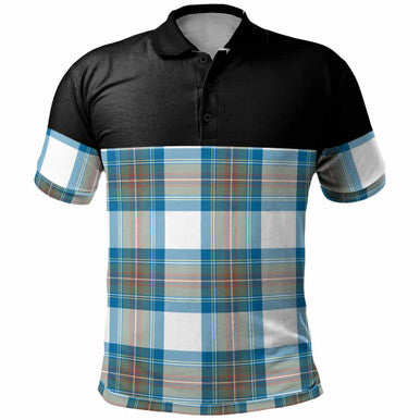Scottish Stewart Muted Blue Clan Tartan Polo Shirt - Horizontal Style Front Side Tartan Plaid