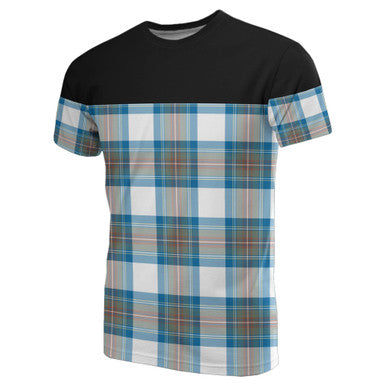 Scottish Stewart Muted Blue Clan Tartan T-Shirt Horizontal Style Front Side Tartan Plaid