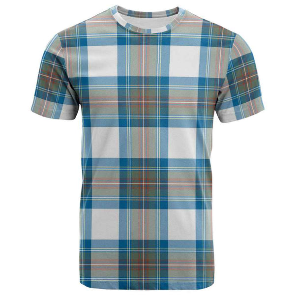 Scottish Stewart Muted Blue Clan Tartan T-Shirt Front Side Tartan Plaid