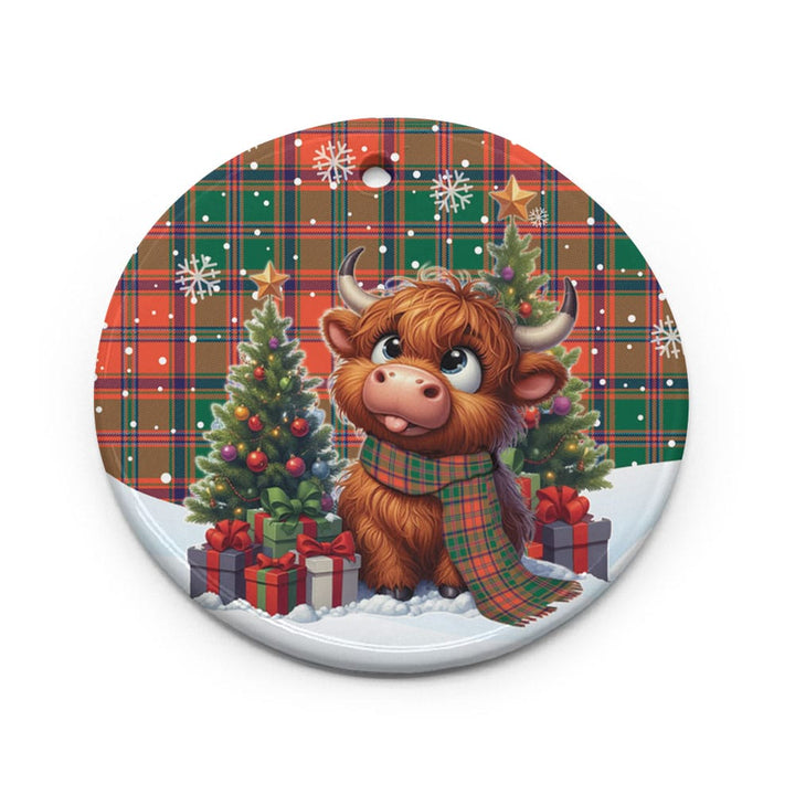 Scottish Stewart of Appin Ancient Clan Tartan Ceramic Ornament Cute Highland Cow Christmas Circle Style Tartan Plaid