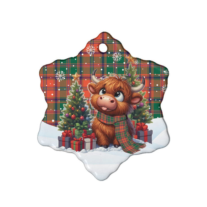 Scottish Stewart of Appin Ancient Clan Tartan Ceramic Ornament Cute Highland Cow Christmas Snow Flake Style Tartan Plaid
